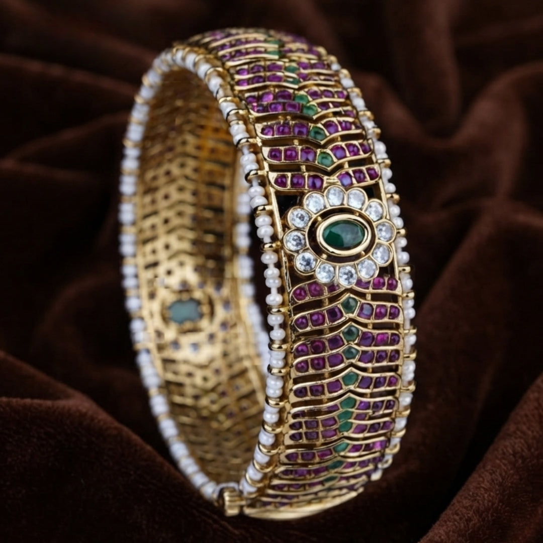 Central Floral Motif and Pearl Kada