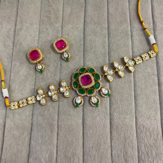Floral Jadau Choker Necklace Set