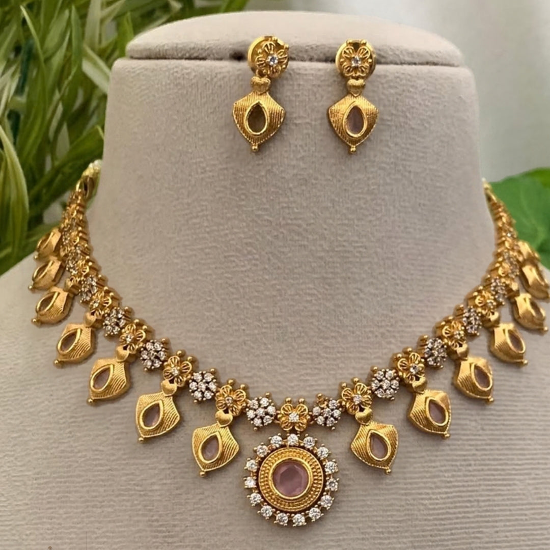Gold Matte Finish Necklace Set