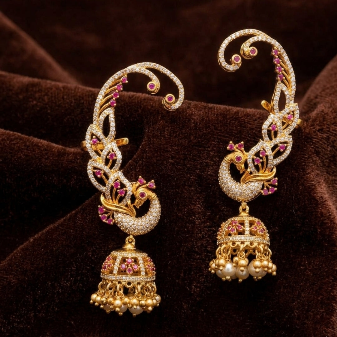 Royal Peacock Ear-Cuff Jhumkas