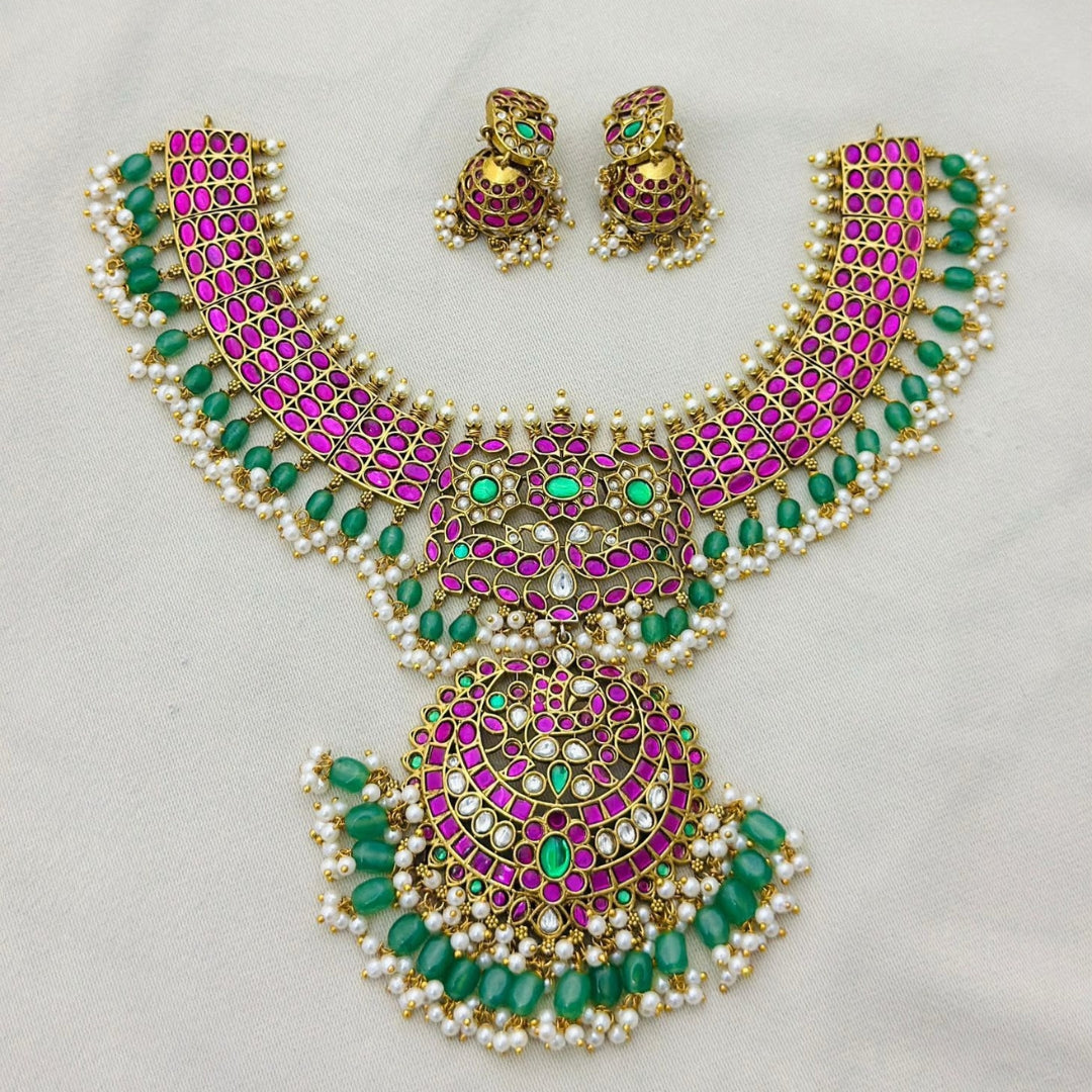 Ruby and Emerald Jadau Kundan Pendant Set