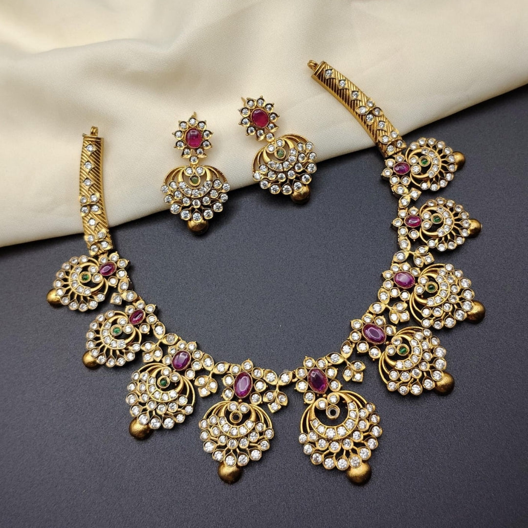 Ruby and White Stone victorian Necklace Set