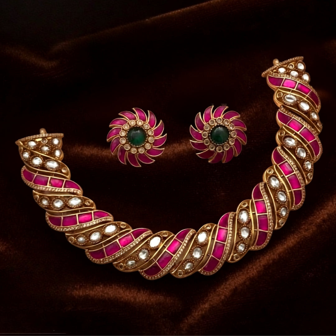 Spiral Jadau Kundan Necklace Set