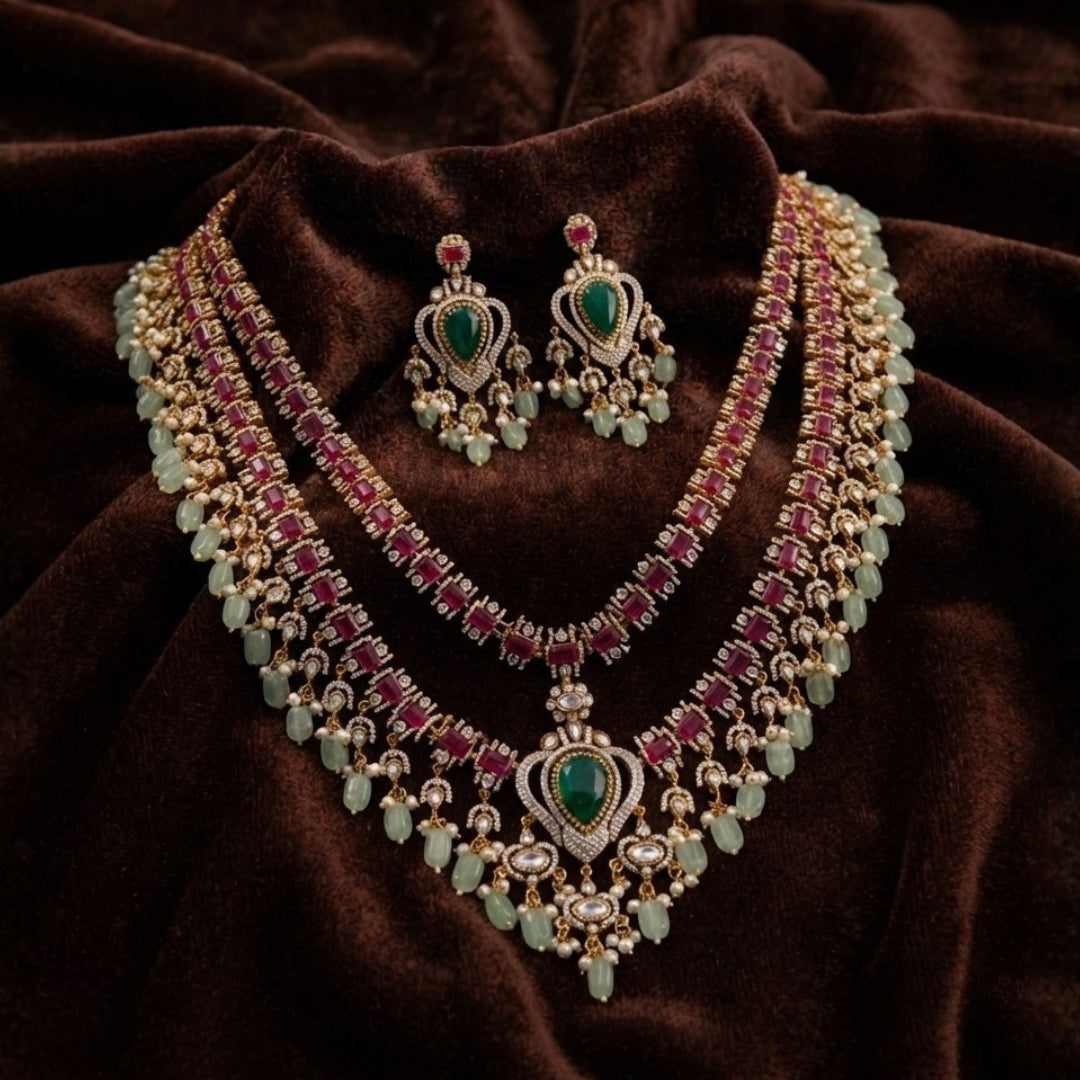 American Diamond & Gemstone Long Necklace