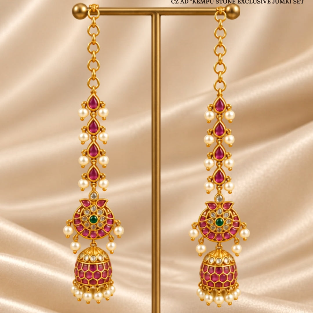 CZ Kempu Stone Jumki Set