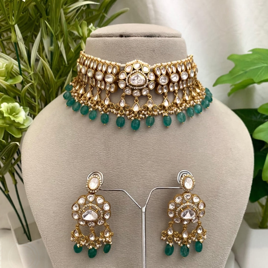 Emerald Bead Choker Necklace Set