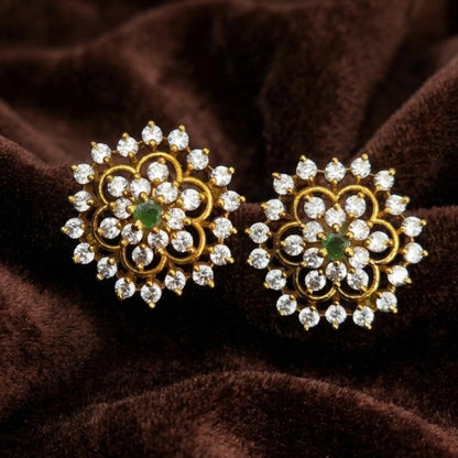 Emerald & CZ Floral Studs