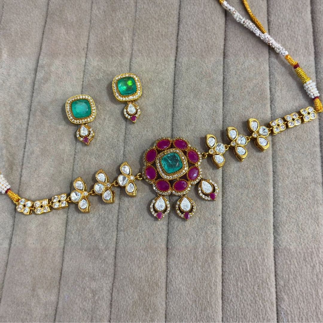 Floral Jadau Choker Necklace Set