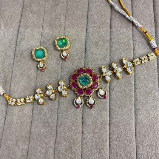 Floral Jadau Choker Necklace Set