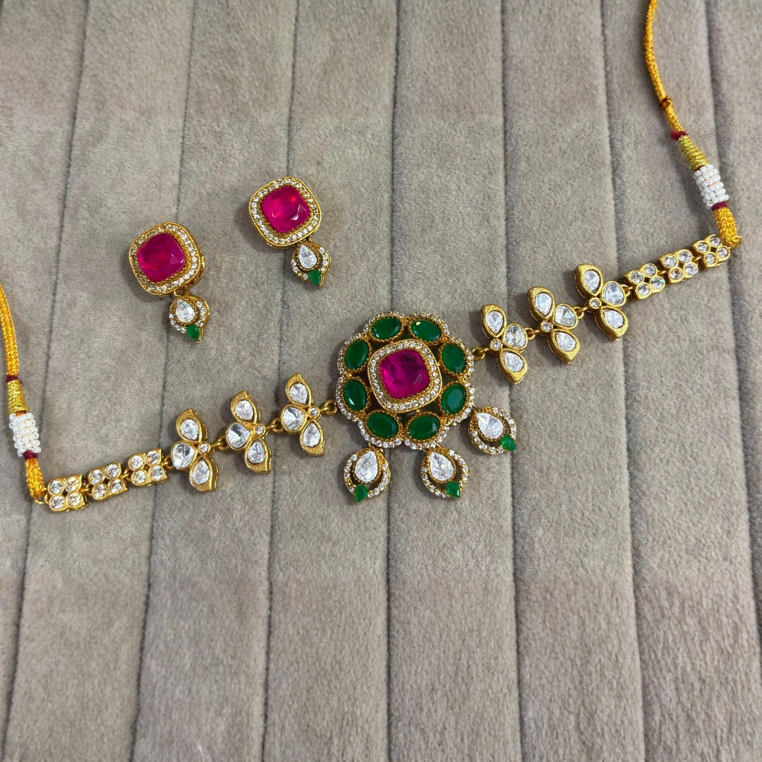 Floral Jadau Choker Necklace Set