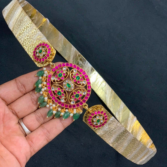 Floral Medallion Jadau Waist Belt (Oddiyanam)