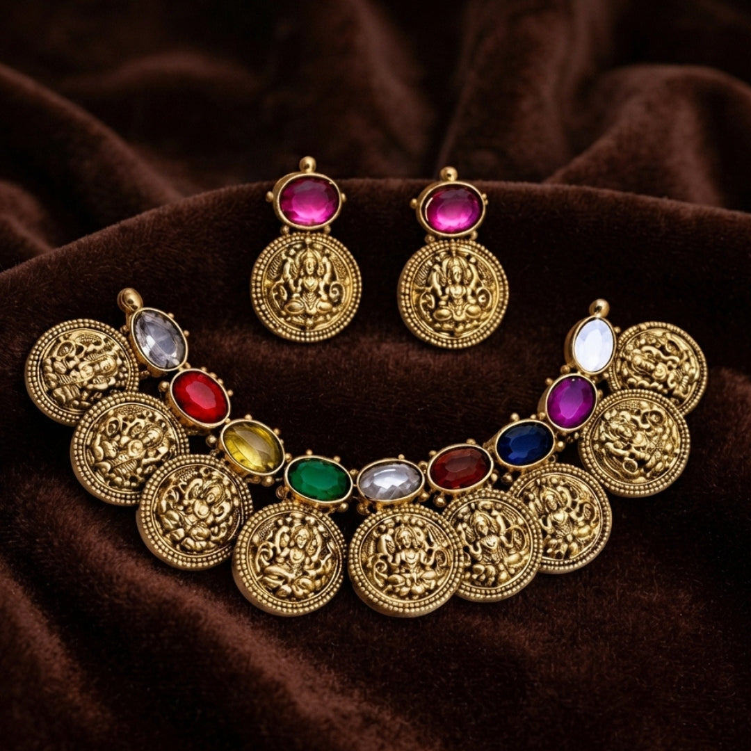 Gajalakshmi Coin Necklace Set