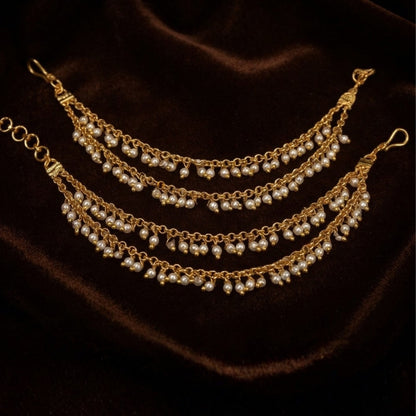 Gold-Finished Pearl Ear Chains