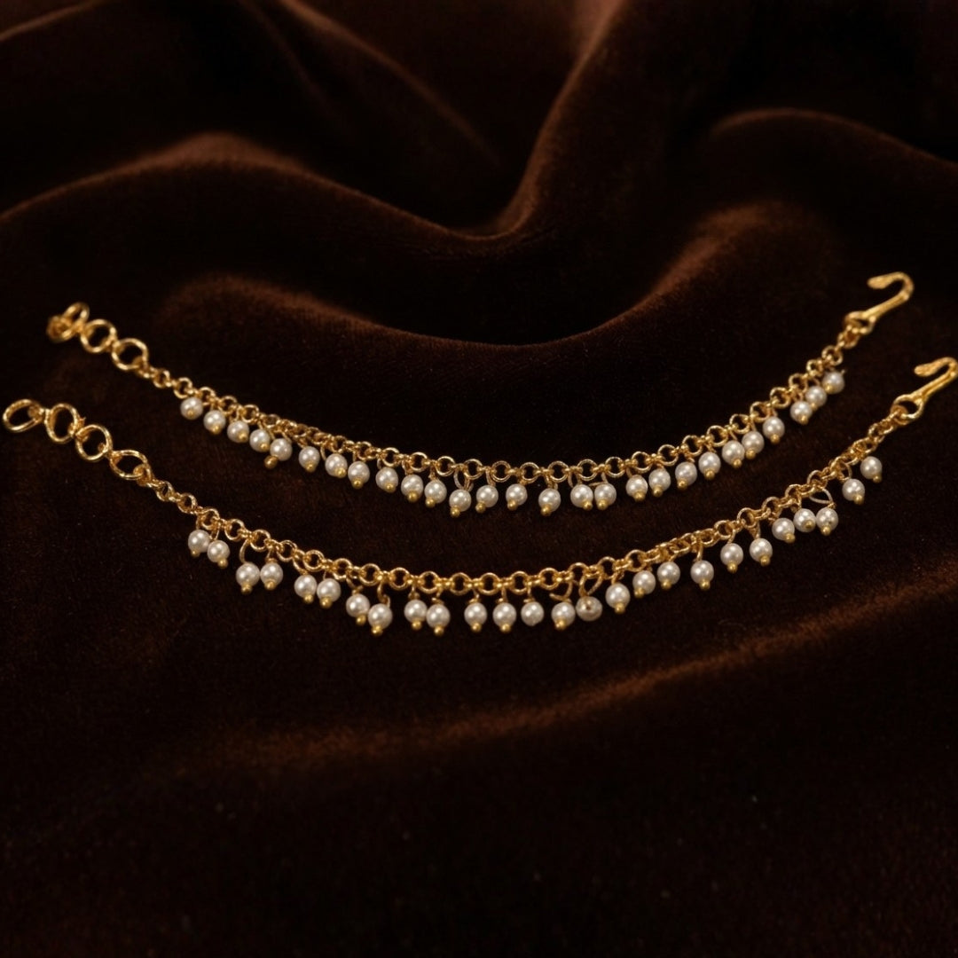 Gold-Finished Pearl Ear Chains