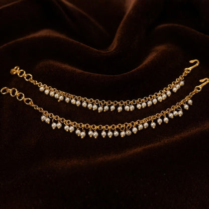 Gold-Finished Pearl Ear Chains