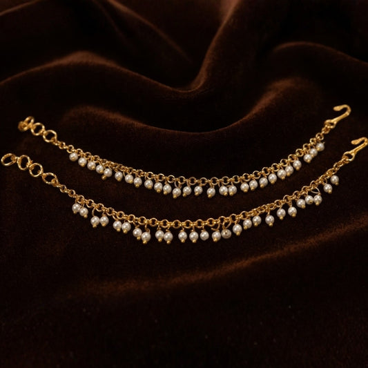 Gold-Finished Pearl Ear Chains