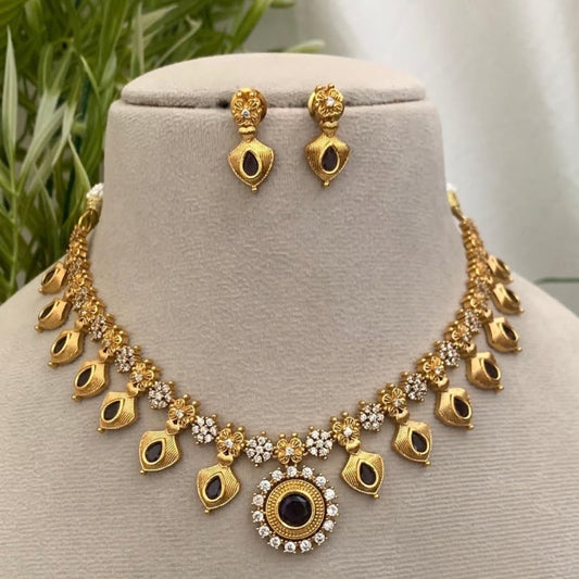 Gold Matte Finish Necklace Set
