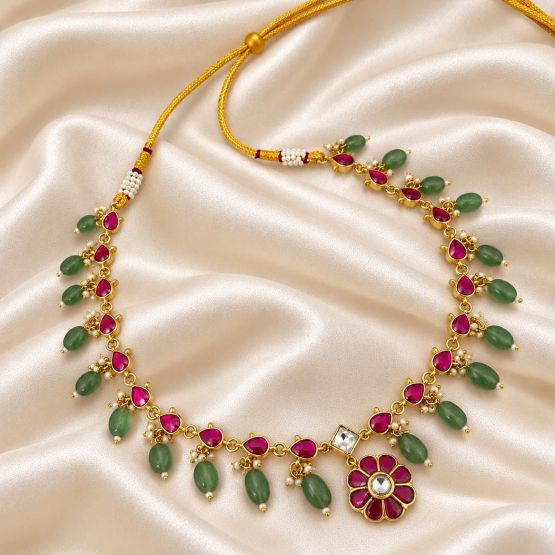 Jadau Kundan Bead Drop Necklace