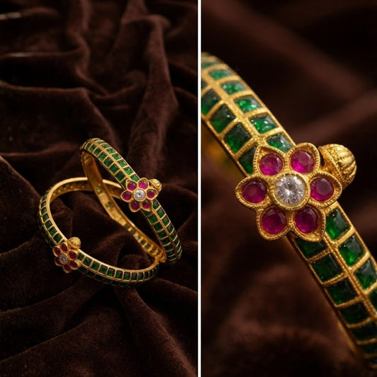 Jadau Kundan Checkered Floral Bangles