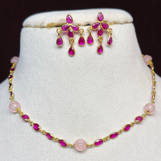 Jadau Kundan Rose Quartz Choker