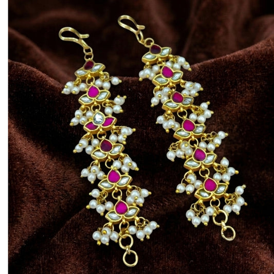 Jadau Kundan Ruby-Floral Pearl Ear Chain