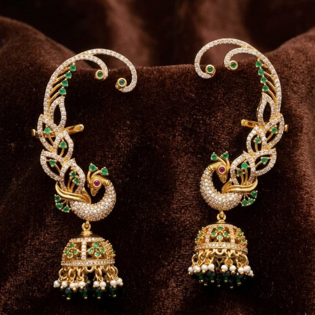 Royal Peacock Ear-Cuff Jhumkas
