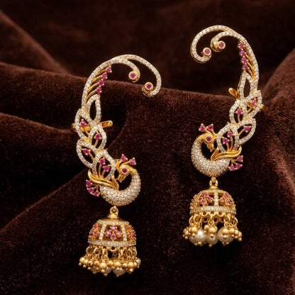 Royal Peacock Ear-Cuff Jhumkas