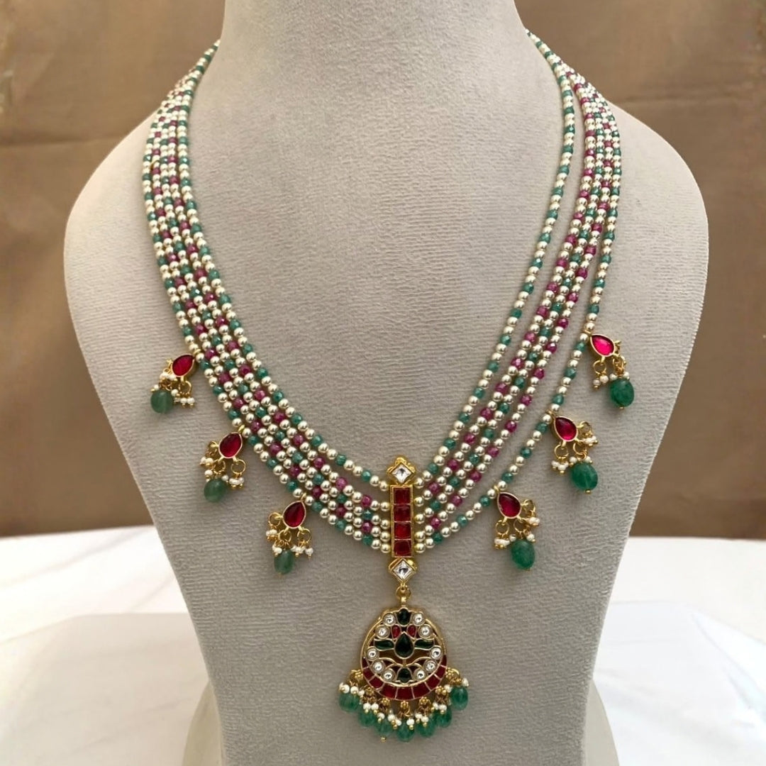 Multi-Layer Jadau Beads Pendant Necklace
