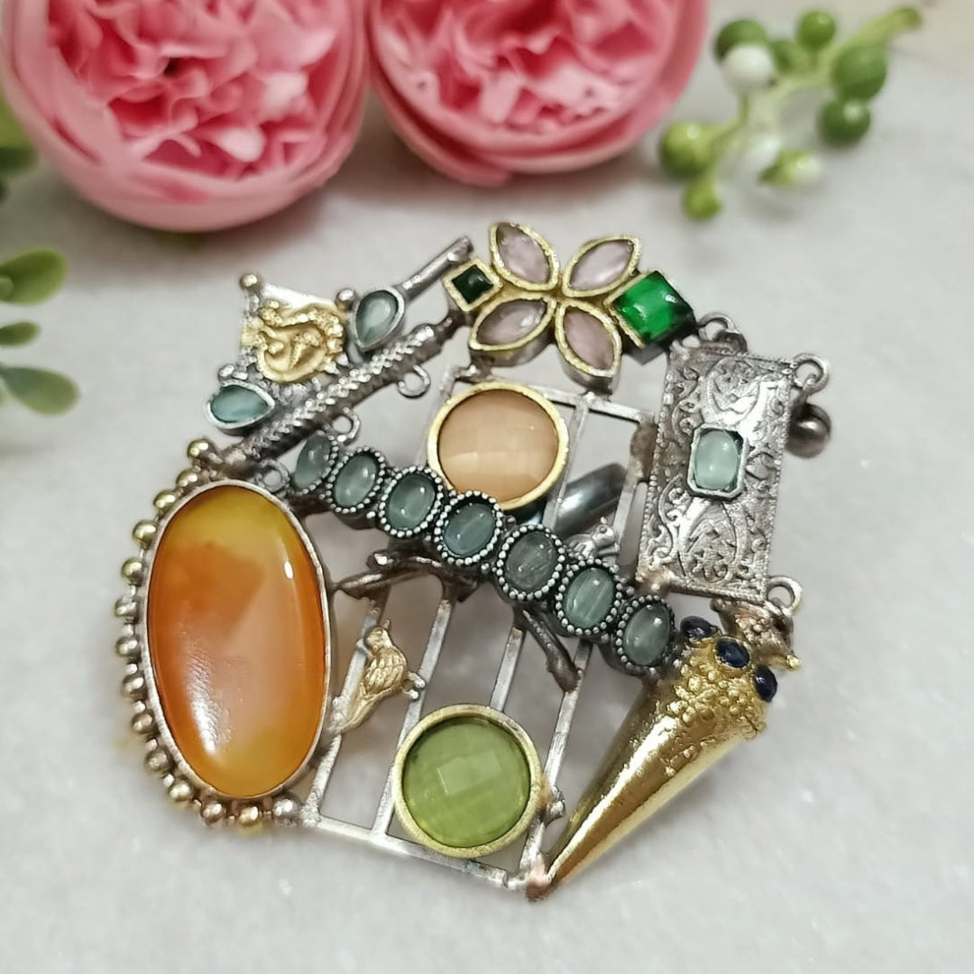 Oxidized Dual-Finish Brass Finger Ring