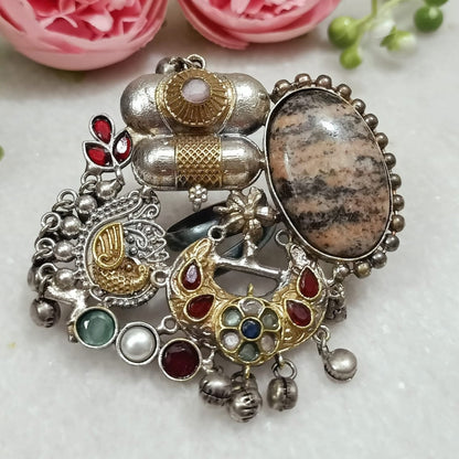 Oxidized Dual-Finish Brass Finger Ring