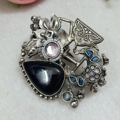 Oxidized Dual-Finish Brass Finger Ring