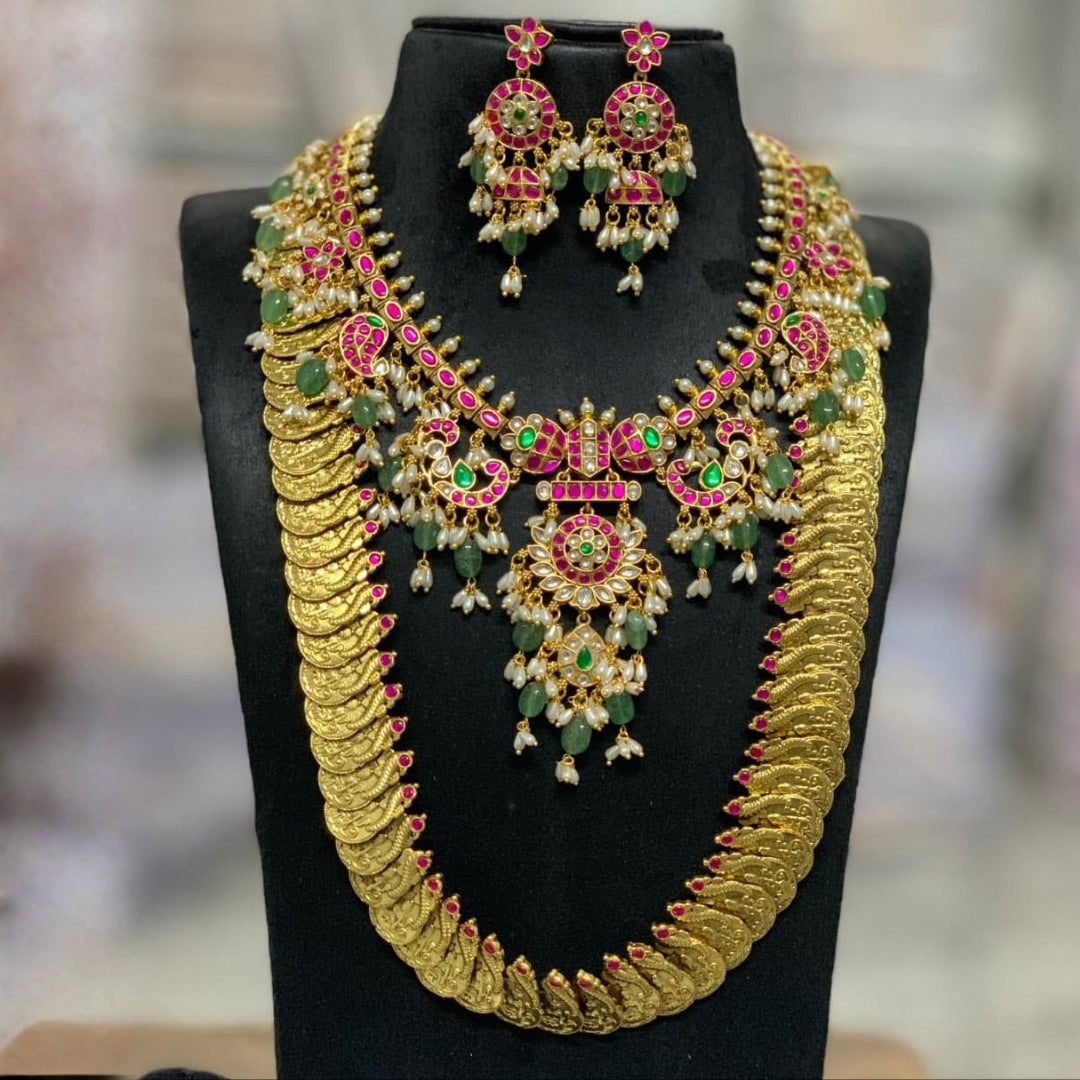 Peacock Short Necklace & Kasu Mala Haram Bridal Combo Set