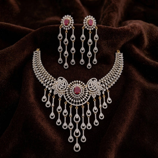 Ruby & AD Dangle Necklace Set
