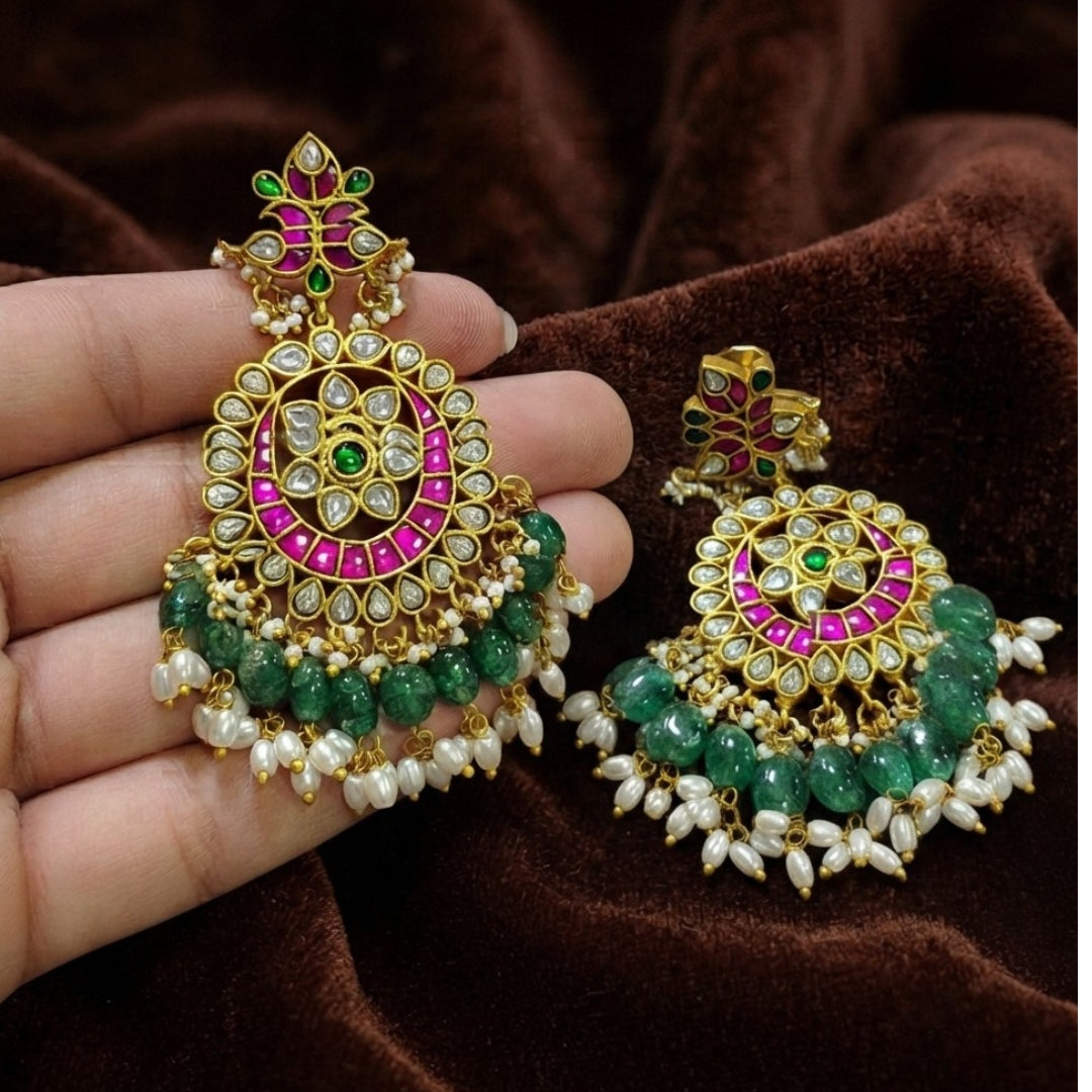 Ruby, Emerald & Pearl Drop Chandbalis