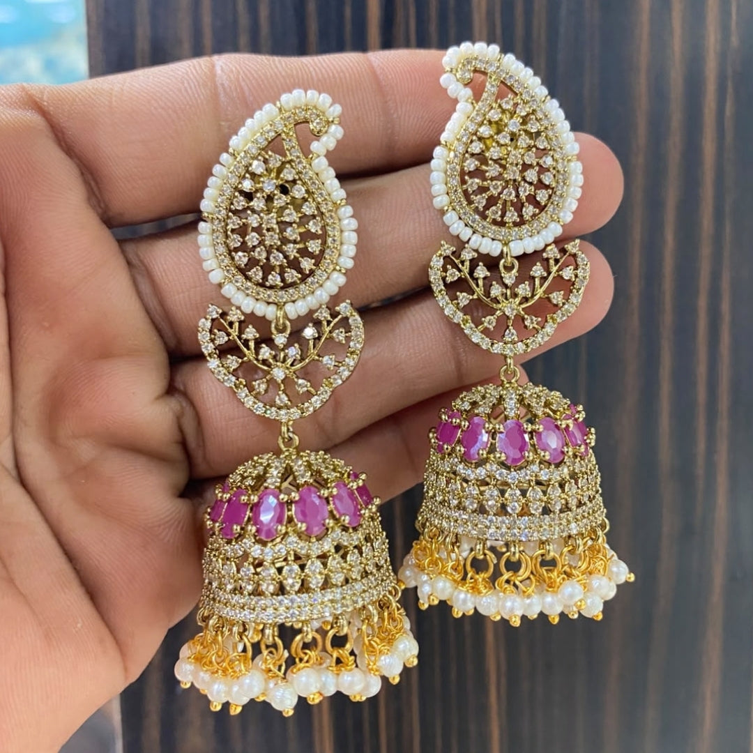 Sparkling American Diamond (AD) Jhumka Earrings
