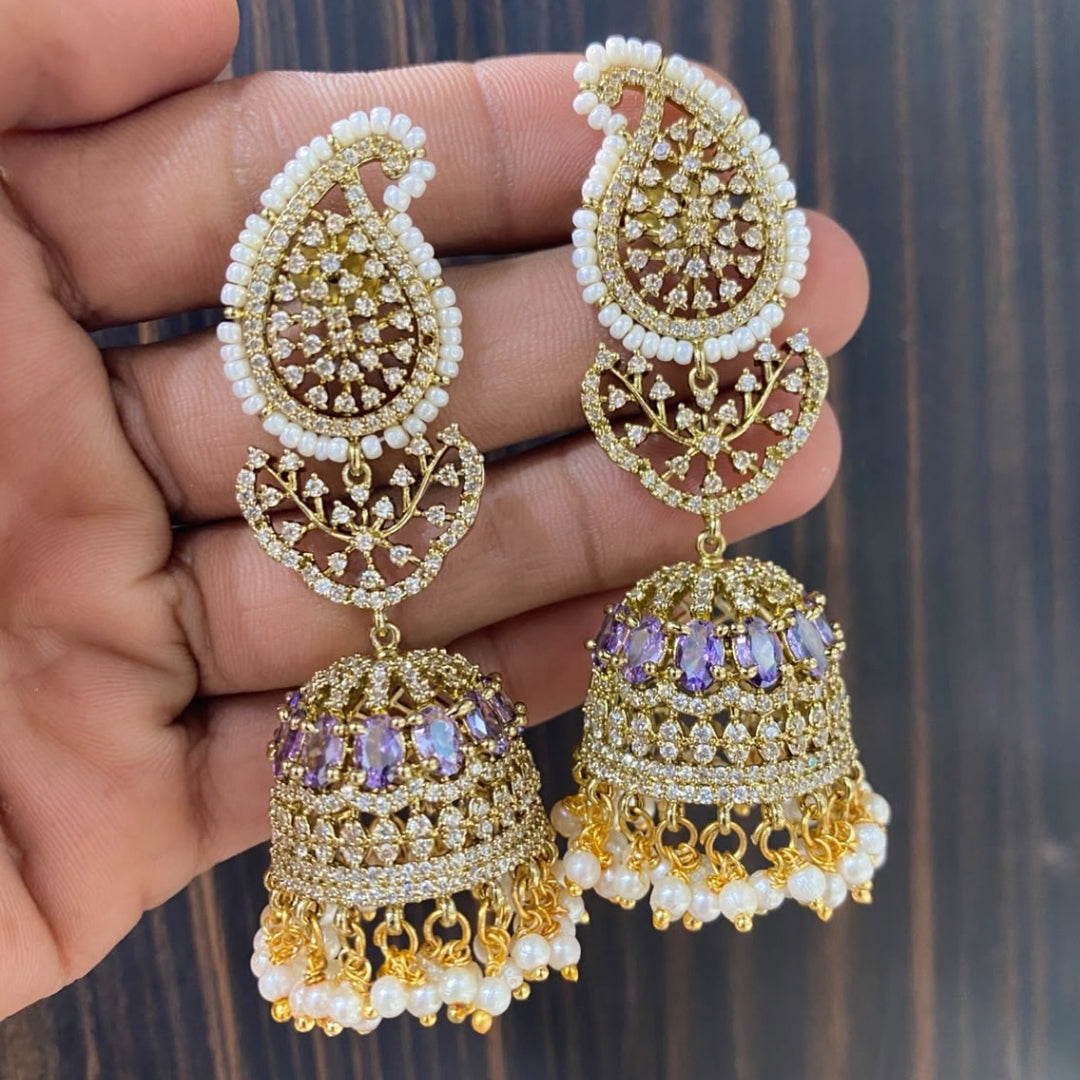 Sparkling American Diamond (AD) Jhumka Earrings