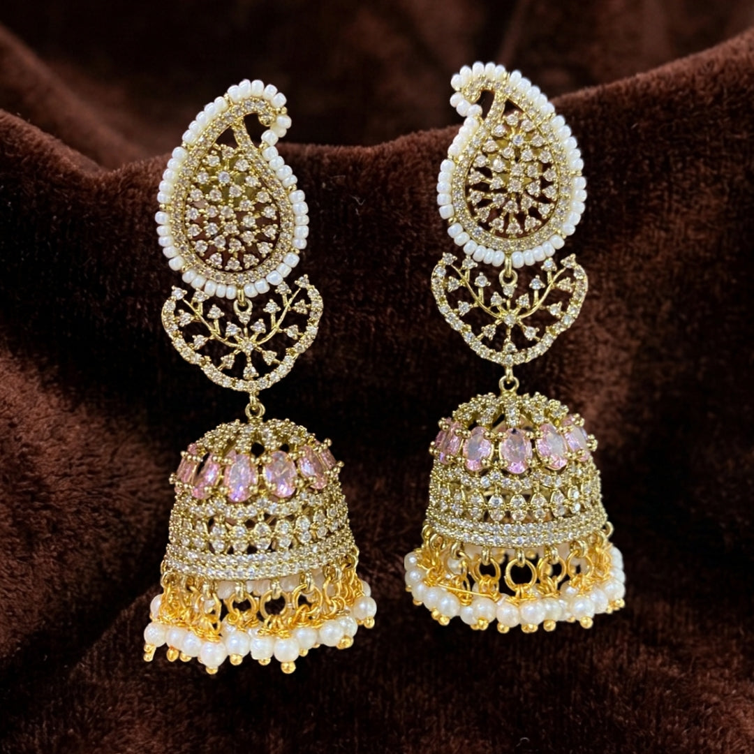 Sparkling American Diamond (AD) Jhumka Earrings