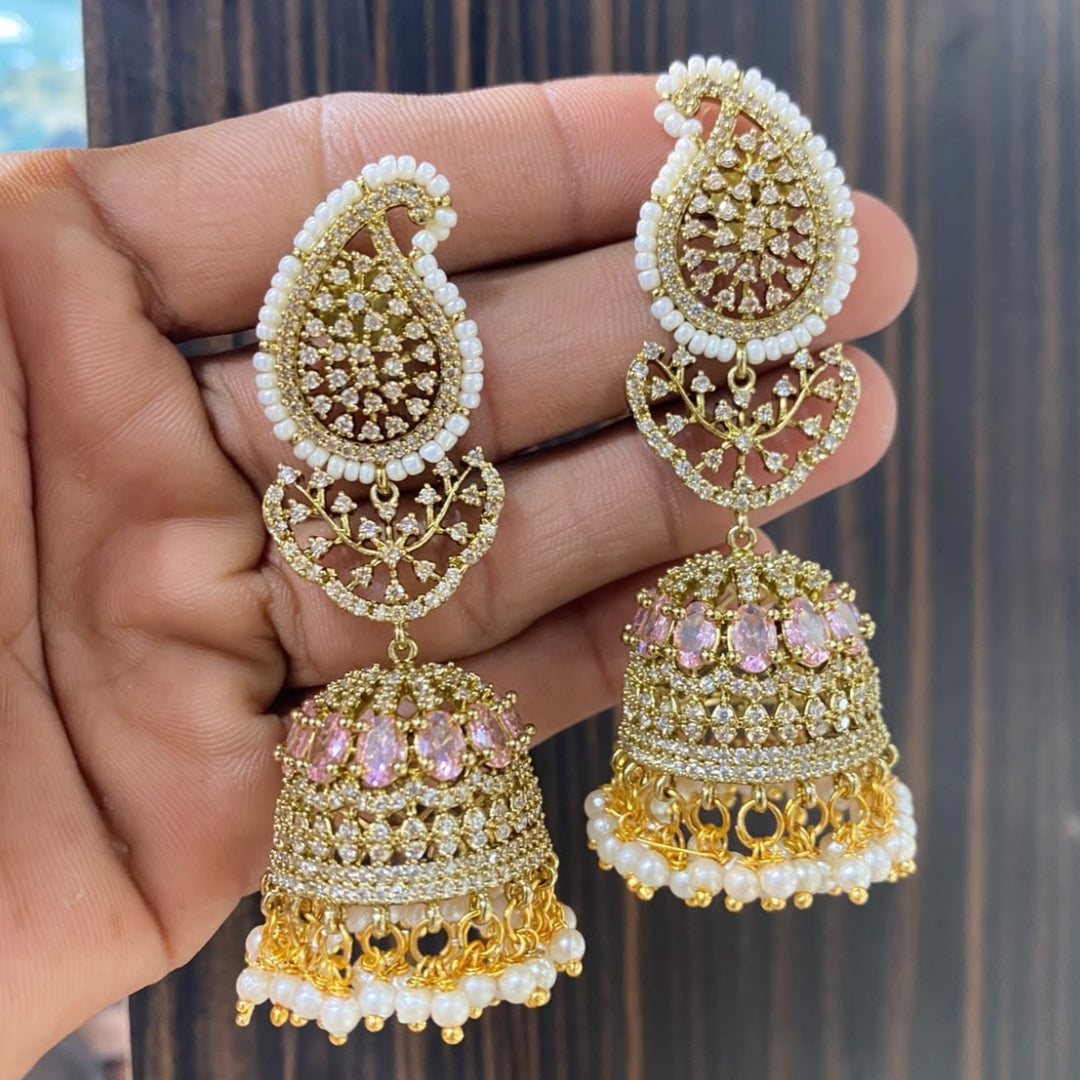 Sparkling American Diamond (AD) Jhumka Earrings