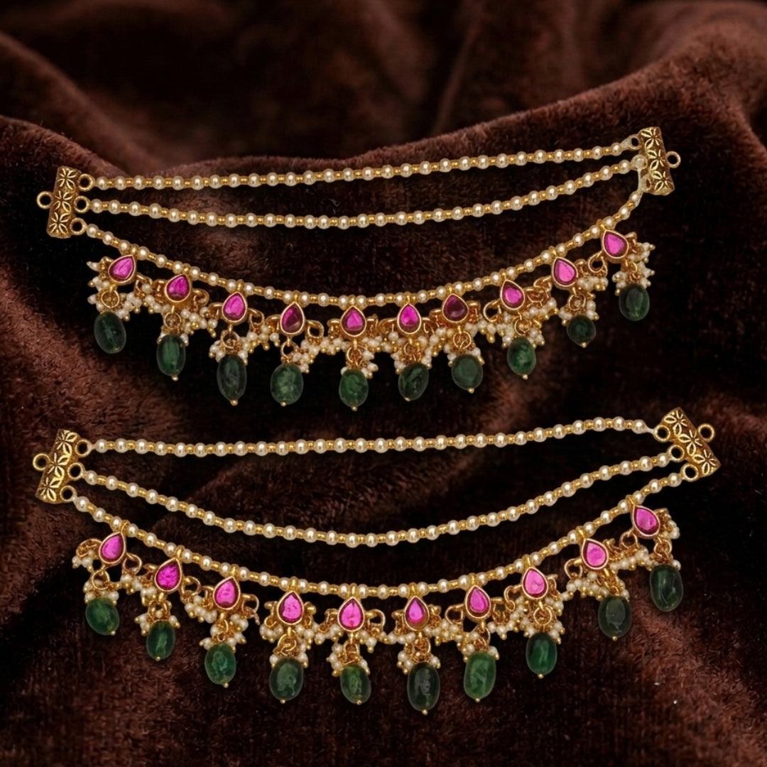 The Royal Ruby & Emerald Multi-Strand Ear Chain (Mattal)