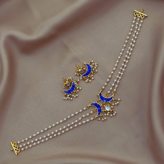 Three-Strand Pearl & Crescent Kundan Choker Set